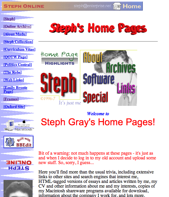 An early version of my website