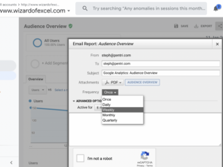 Google Analytics - Share dialog for scheduled email reports